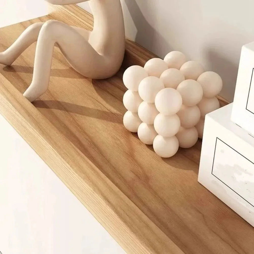 Space Saving Wooden Floating Shelf Minimalist Style Decorative Display Stand Rustic Bookshelf Organizer Living Room