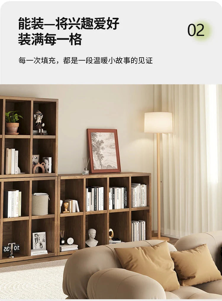 Solid Wood Short Bookshelf Floor Storage Cabinet Grid Organizer Shelf for Living Room Home & Kindergarten Display Unit
