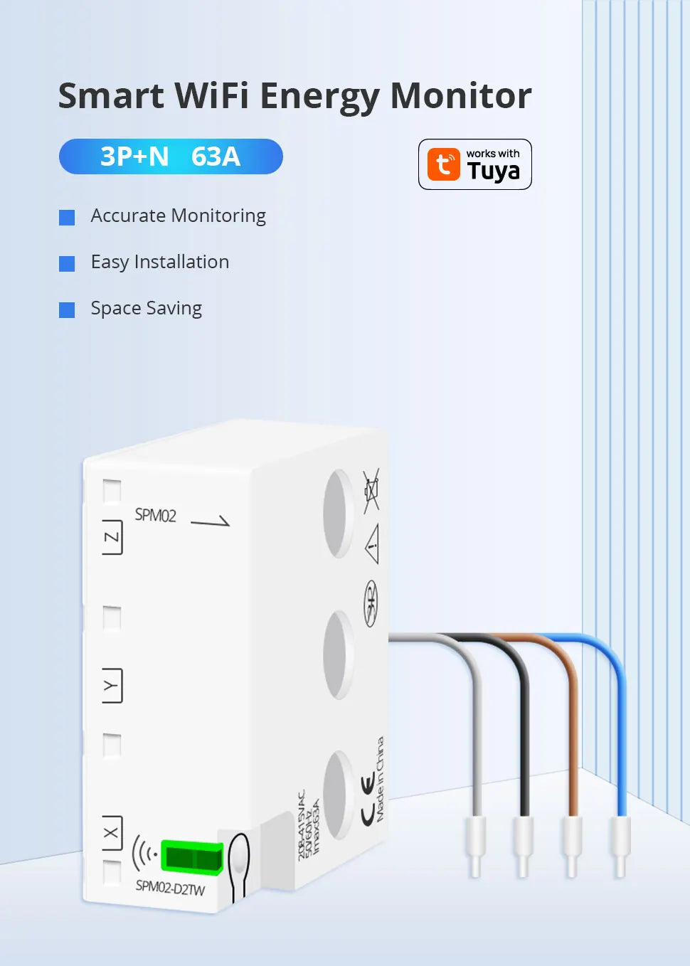 Smart 3-Phase 4-Wire WiFi Power Monitor 63A - Bidirectional Solar Energy Meter with Tuya App Control & Real-Time Analytics