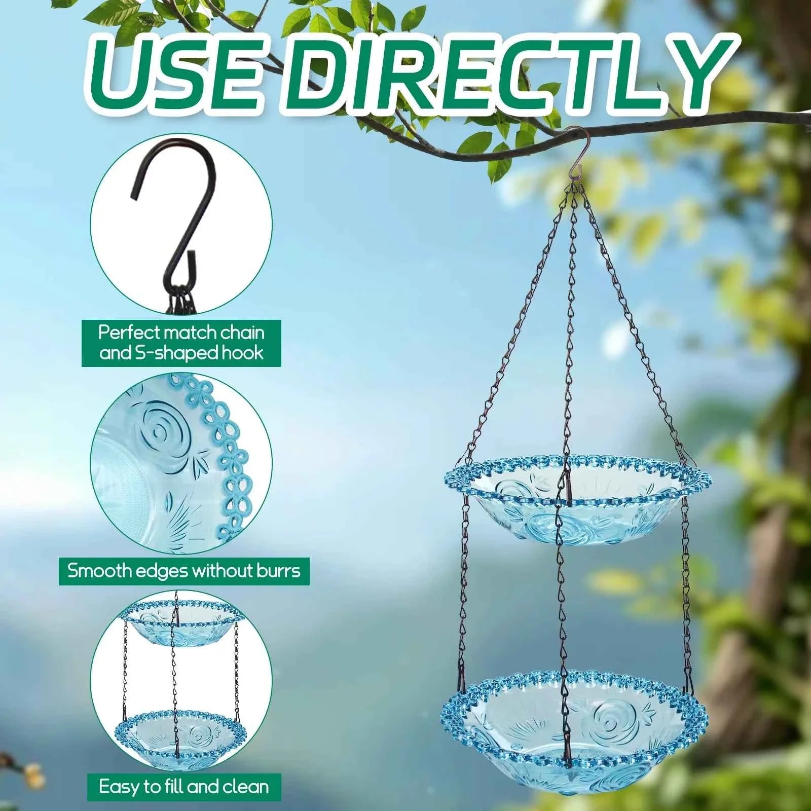 Hanging Bird Bath Hanging Bird-Feeder- Garden BirdBath Tray Wildlife Feeder Plate Water Bowl or Water Bowl for Garden Decoration