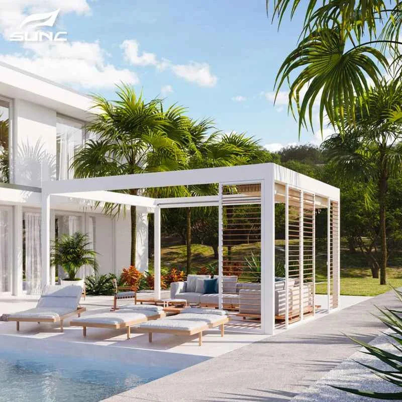 VMotorized Retractable Roof Pergola - Automatic PVC Gazebo & Metal Folding Roof System