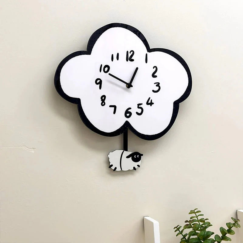 Cartoon Silent Swinging Wall Clock - Cute Home Decor for Living Room Bedroom - Room Decoration Silent Wall Clock