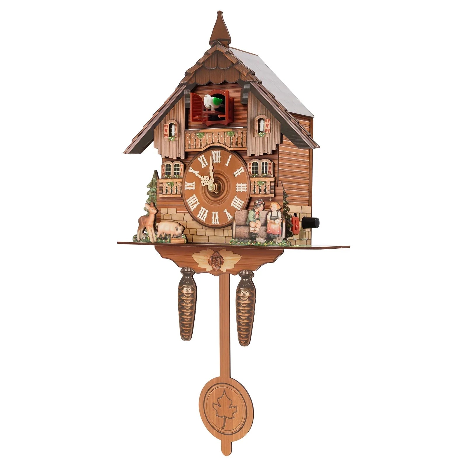 Nordic Style Designed Hanging Handmade Wood Cuckoo Clock w/ Chiming Bird 18"