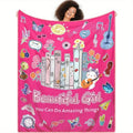 Pink Flannel Throw Blanket 60"x50" - Music & Book Lover Design with Butterflies, Flowers & Inspirational Quotes