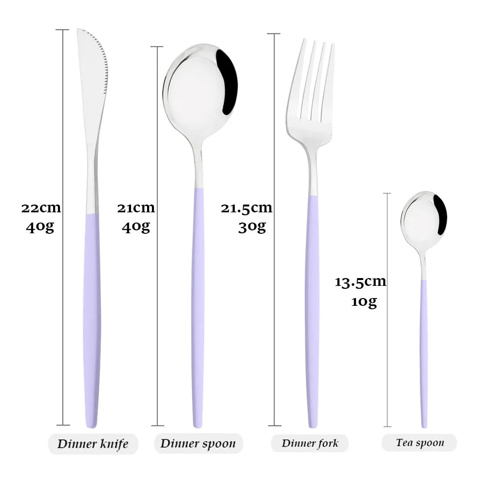 Western Purple Silver Tableware New Dinnerware Set 4Pcs Stainless Steel Kitchen Knife Fork Spoon Complete Cutlery Flatware Set