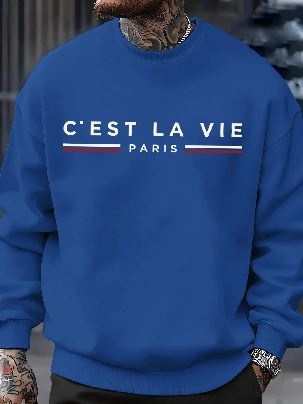 C'Est La Vie Paris Prints Man Sweatshirt Casual Loose Sportswear Hip Hop Fashion Pullovers Fleece Soft Clothing Crewneck Tops