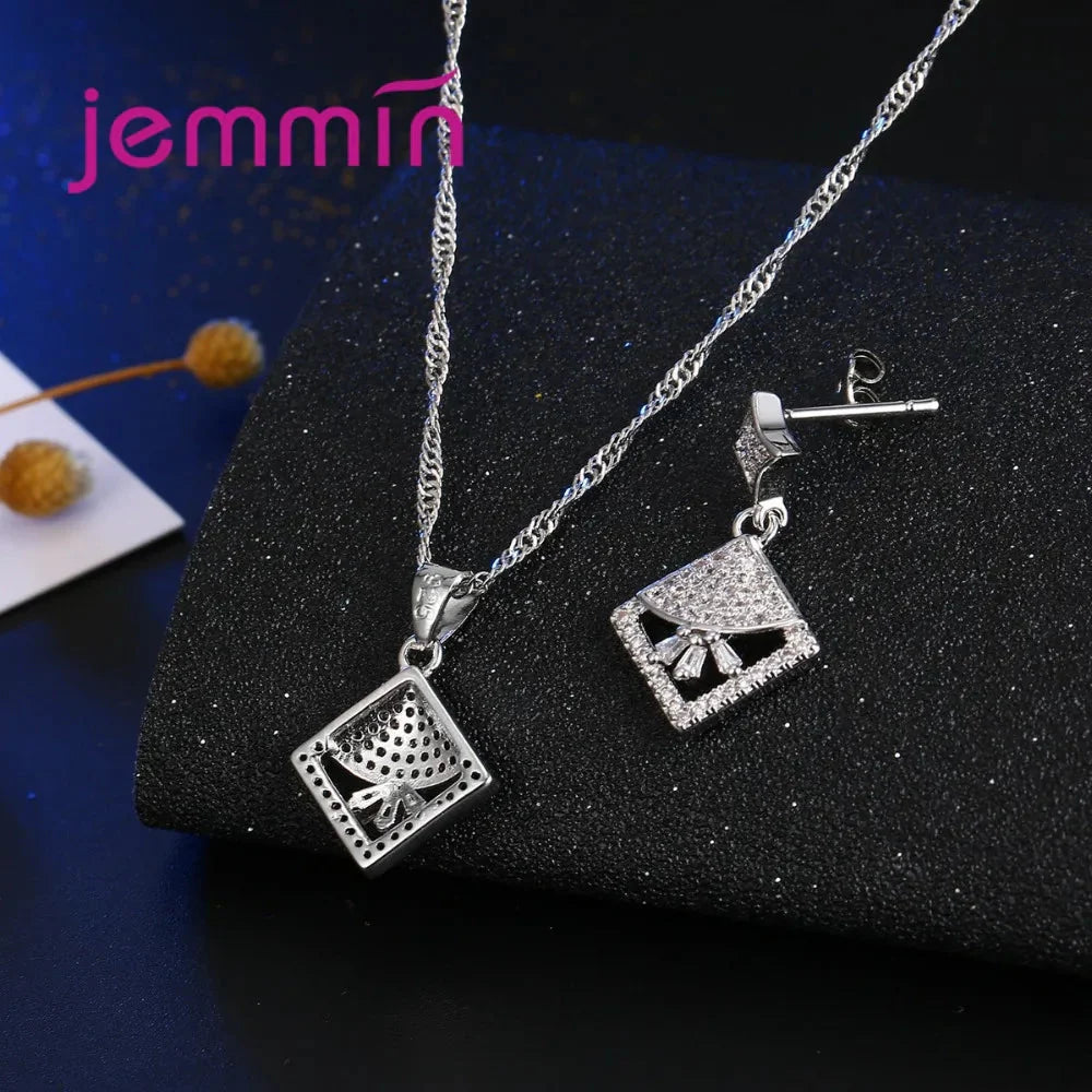 Classic Genuine 925 Sterling Silver Jewelry Sets Bridal Jewelry Woman Necklace Earring Sets New Arrival Wedding Engagement Gifts