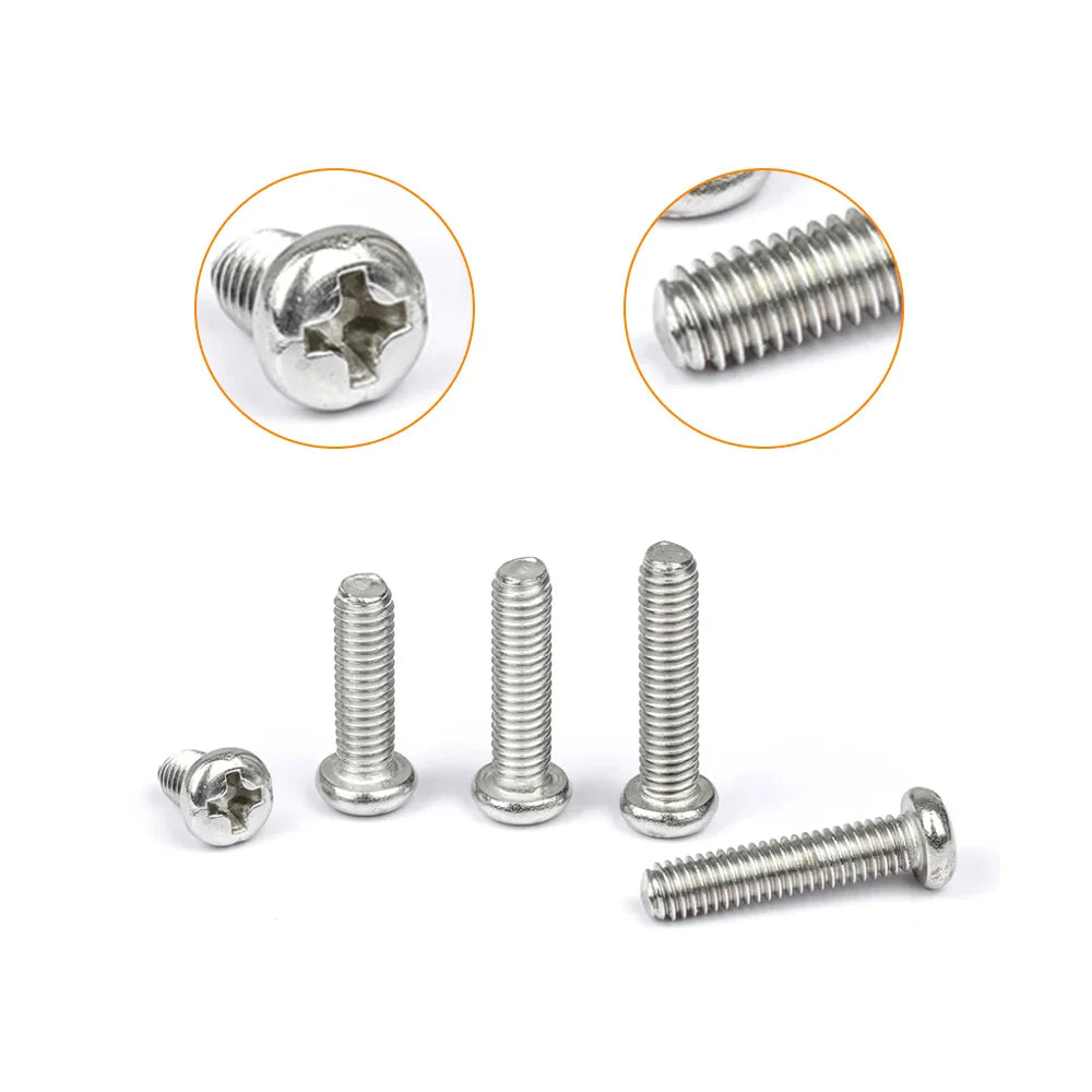 M1 M1.2 M1.4 M1.6 M2.5 M3 304 Stainless Steel Round Head Cross Small Screw Set Metric Thread Machine Bolt Assortment Kit Set