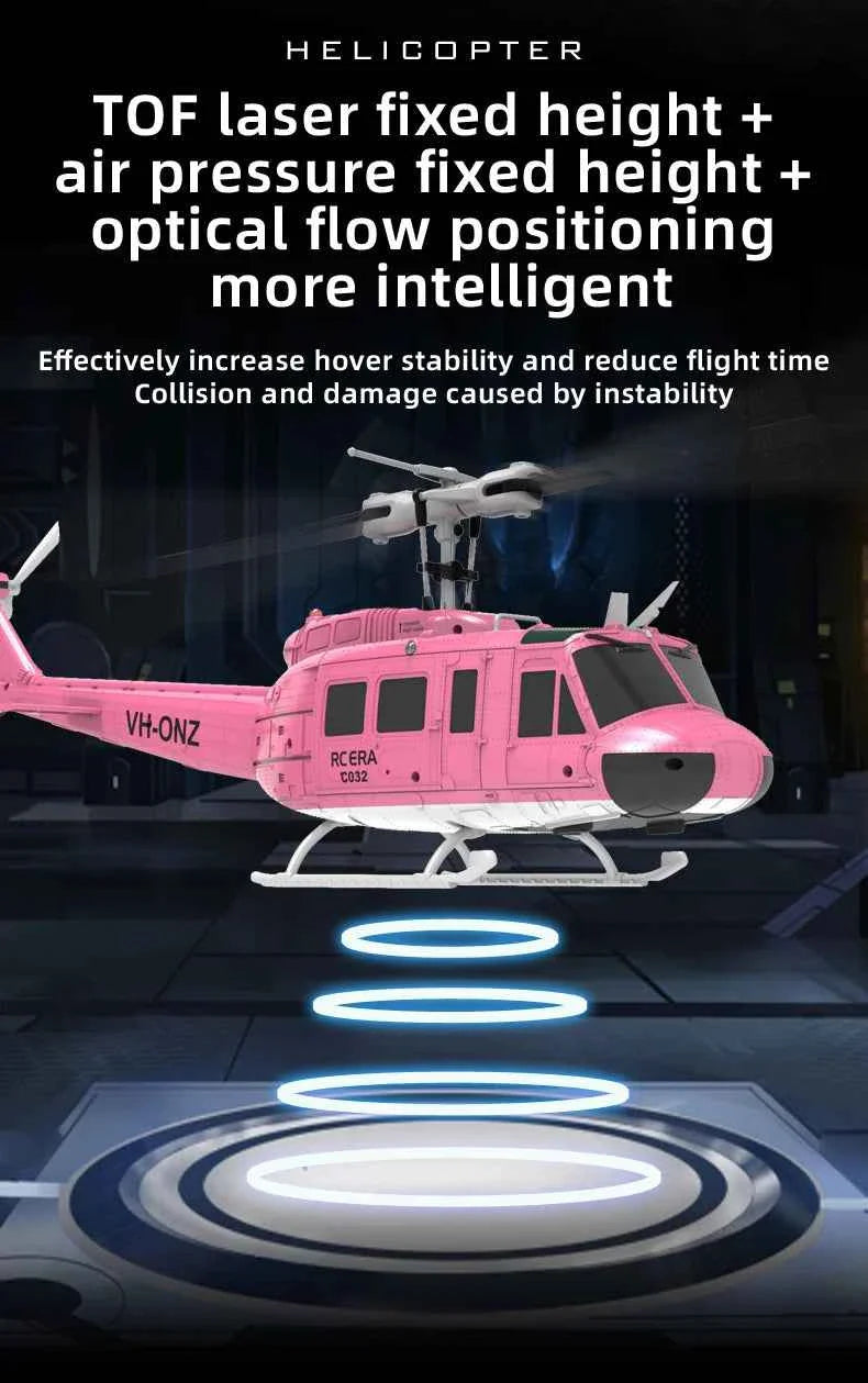 RC ERA Weathered Marine C032 UH1Huey One Click Inverted Flight TOF Optical Flow Gyro Stabilized RC Helicopter for Adults