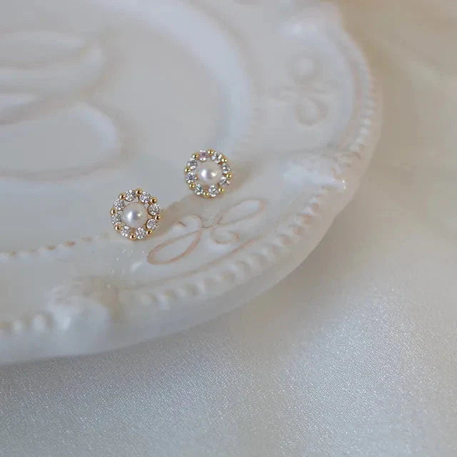 Upscale 14k Gold Jewelry Real Gold  Earrings Zircon Pearl Twist Luxury Stud Earrings for Women Brincos Pendientes Bijoux