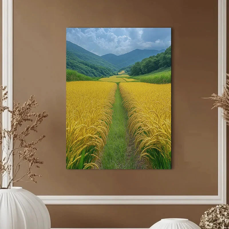 Charming Yellow Rice Fields Canvas Art - Frameless Home Decor for Office & Cafe | Ideal Gift for Any Room