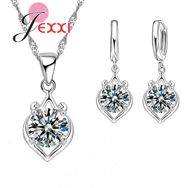 Charming Luxury Elegant Rhinestone Pendant Jewelry Set Include 925 Sterling Silver Necklace/Earring Sets