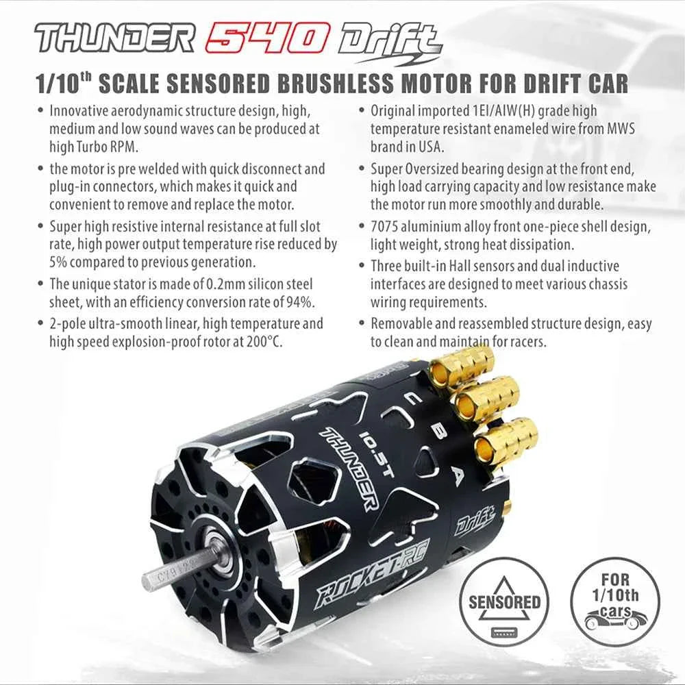 Rocket RC Brushless Motor Thunder 540 Sensored 10.5T 13.5T 3.175 mm Shaft for 1/10 RC Racing Drift Car Parts Surpass Hobby