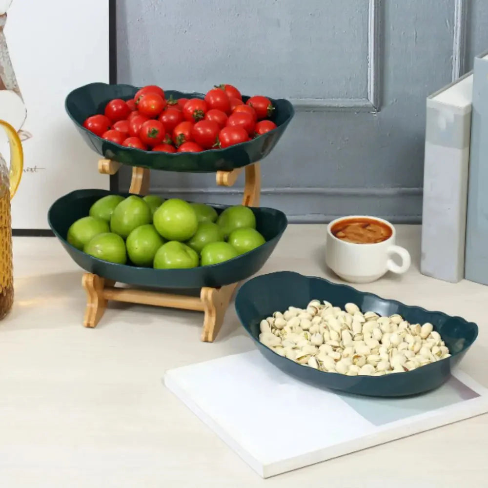 Snack Plates Plastic Material Fruit Plate Creative Design 2 Layer Candy Dish Modern Style Salad Bowl Snack Dish Living Room