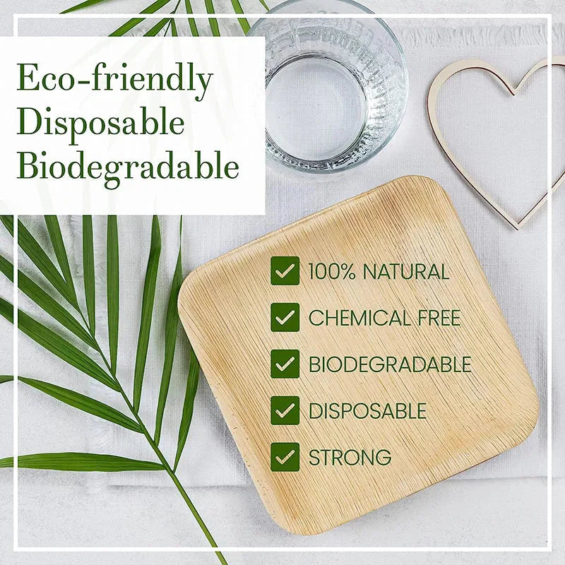 25PCS 6in/8in/10in Disposable Palm Leaf Plate Square Dessert Plates Eco-friendly Bamboo Like Plates Wedding Party Birthday