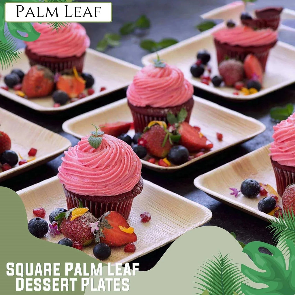 25PCS 6in/8in/10in Disposable Palm Leaf Plate Square Dessert Plates Eco-friendly Bamboo Like Plates Wedding Party Birthday