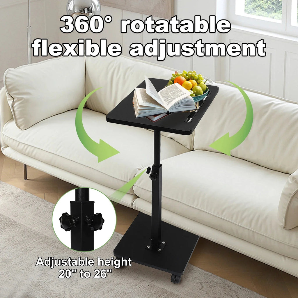 Adjustable Roller Movable Wood Table With Groove For Ipad F360 Rotating Tabletop Mobile Stand Home Office Tray Standing Rolling