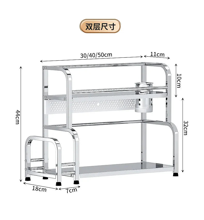 Stainless Steel Kitchen Storage Shelf Seasoning Jar Spice Storage Rack Chopsticks Knife Shelf Bar Organizer Kitchen Supplies