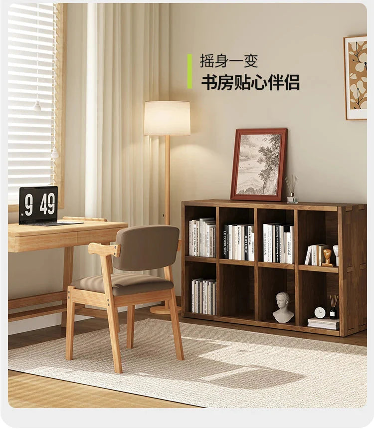 Solid Wood Short Bookshelf Floor Storage Cabinet Grid Organizer Shelf for Living Room Home & Kindergarten Display Unit