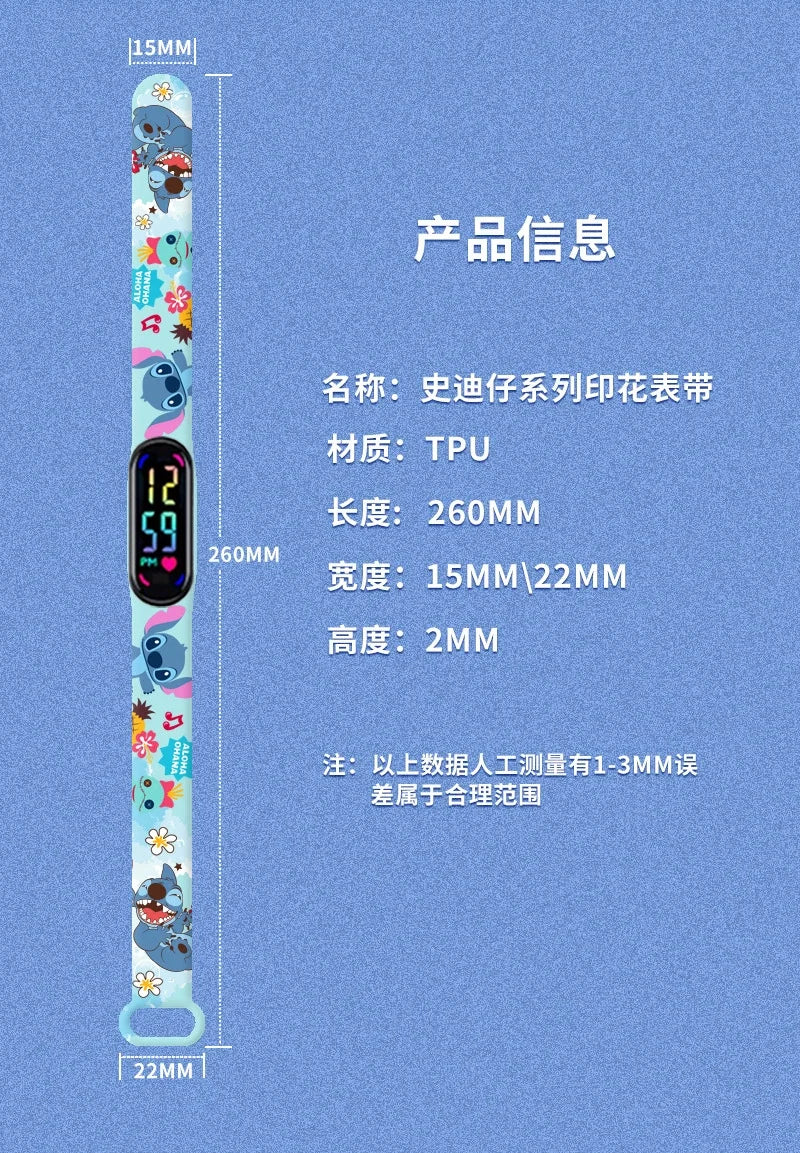 Disney Stitch Digital Kids' Watches Anime Figures LED Luminous Watch Touch Waterproof Electronic Sports Watch Kids Birthday Gift