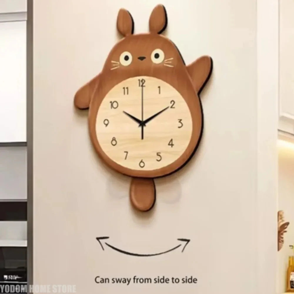 Cartoon Cat Design Wall Clock Wooden Sway Hanging Clock Decorative Painting For Restaurant Home Decor Gift