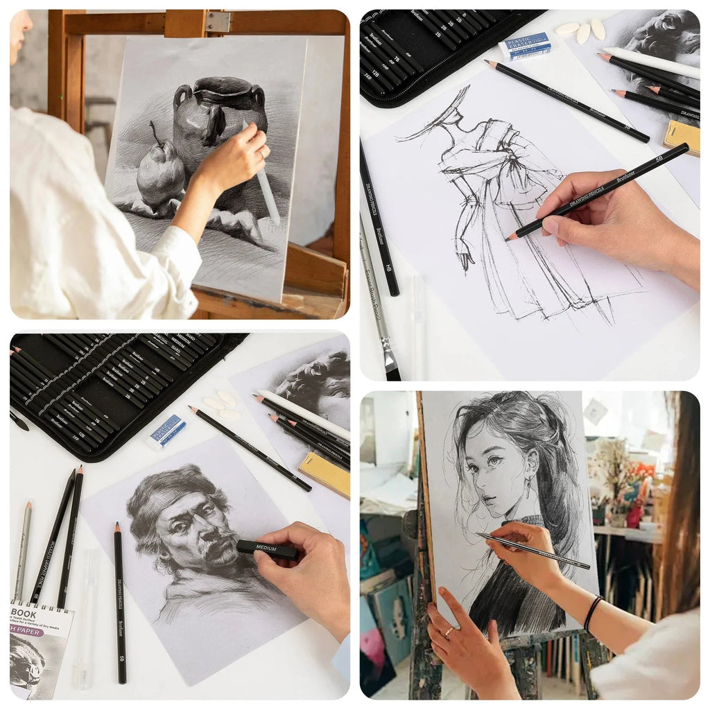 14-60 pcs Drawing Set Sketching Kit - Art Supplies,for Adults Artists with 3-Color Sketchbook,Graphite,Pastel,Charcoal Pencils