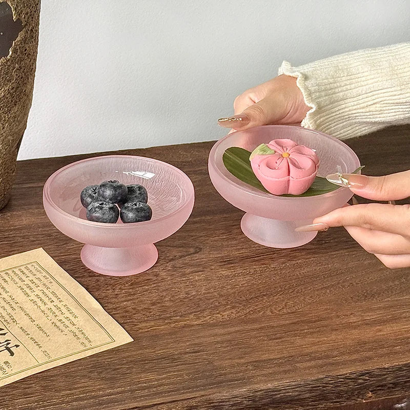 High-looking Fruit Plate, Small Exquisite Glacier Glass High-foot Plate, Candy Snack Plate, Fruit Plate