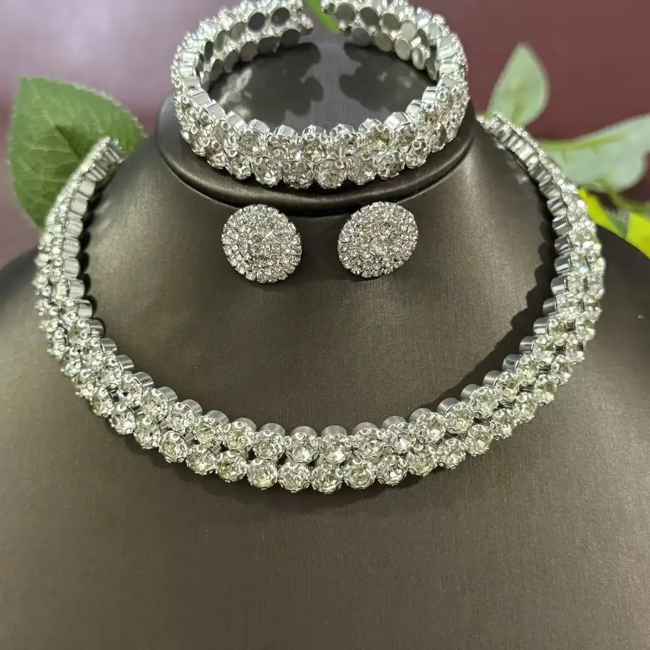 Elegant 3-Piece Crystal Jewelry Set - Rhinestone Necklace, Earrings & Bracelet