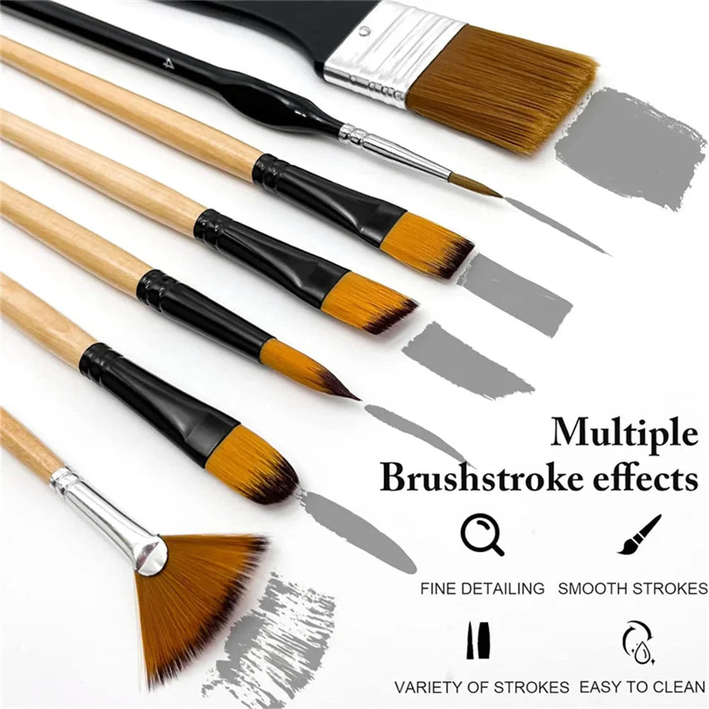 32-Piece Deluxe Multi-Purpose Art Paintbrush Set, Professional Fine Artist Wood Handle Brushes for Acrylic, Oil, Watercolor Pain