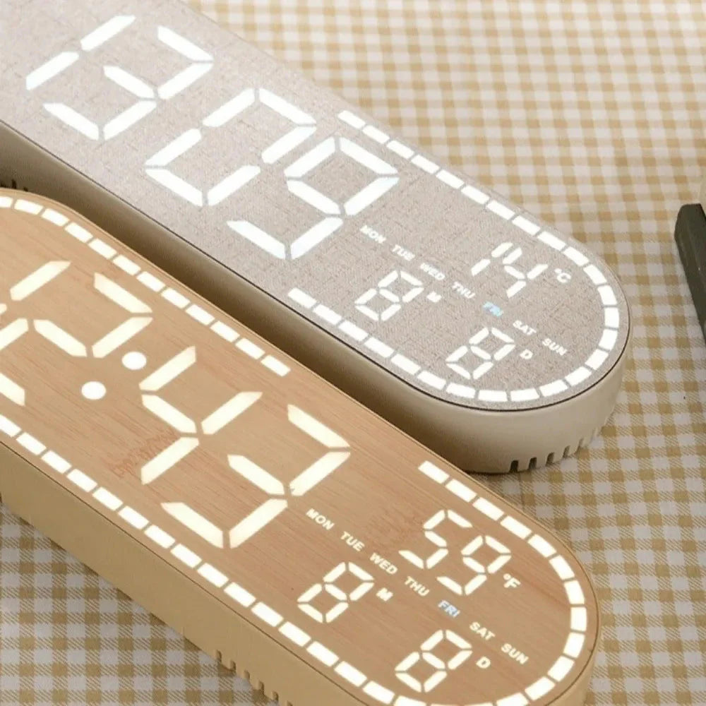 Minimalist Design Digital Wall Clock Silent Operation Nordic Style Alarm Clock Temperature Date Display Hanging Mount