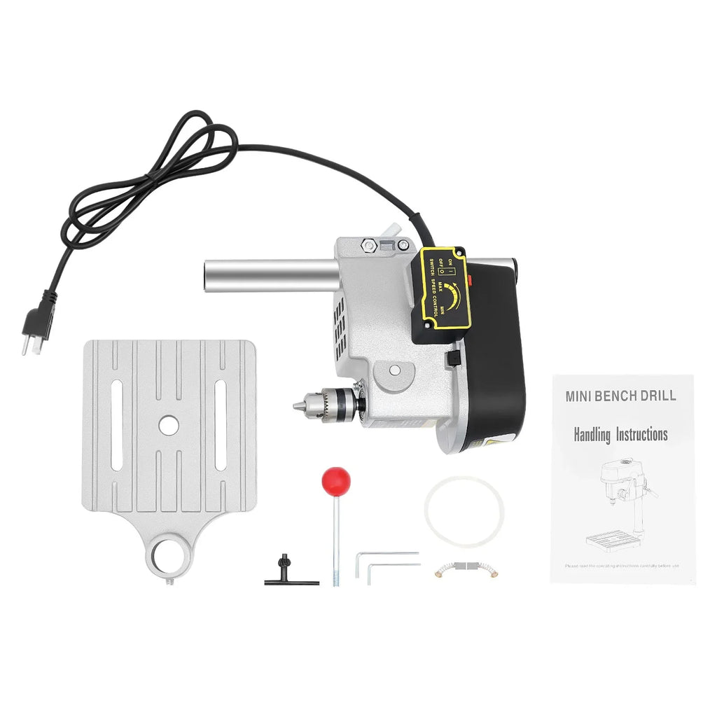 340W Portable Benchtop Drill Press, High-precision 3 Speed Adjustable Mini Portable Electric Bench Drill Stand for Iron Wood