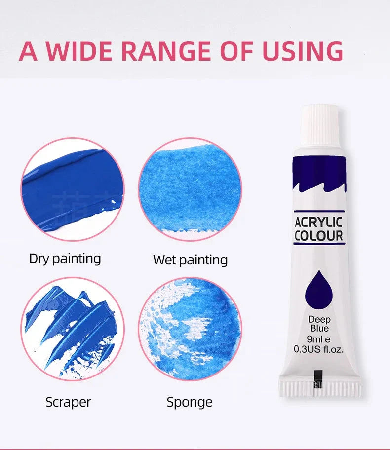 12 Color Acrylic Paint Set 9ml Tubes Waterproof Art Supplies for Beginner Artists DIY Painting on Canvas Wall Art Craft Projects