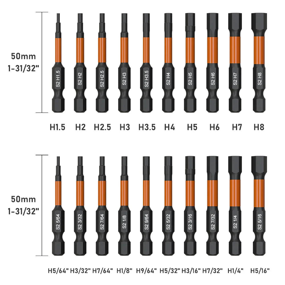 Impact Torx Bit Set-3/6 Inch  (T7-T40) & Impact Hex Head Allen Wrench Drill Bit Set-2/4 Inch  (H1.5-H8)  With CNC Machined Tips,