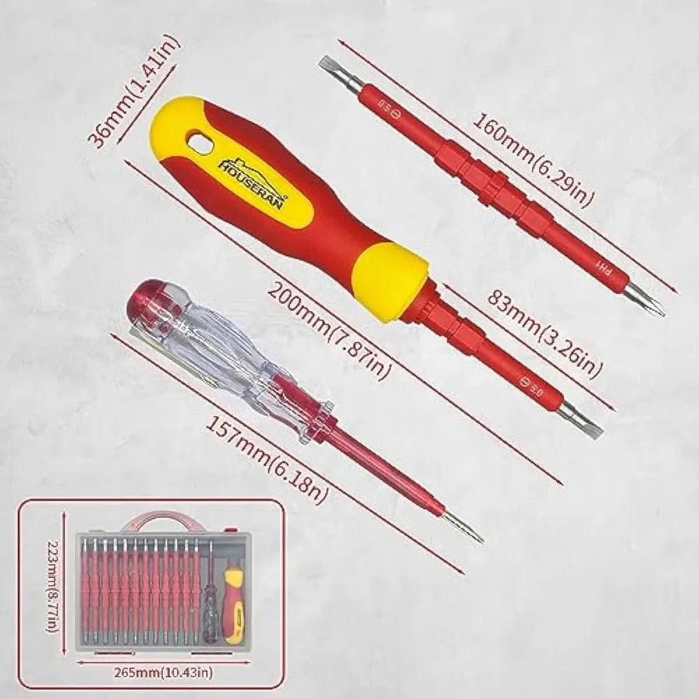 9714B 500V Insulated Screwdriver Set 12Pcs Double-Ended Insulated Screwdriver Tool with Non-Slip Handle All-in-One Prem