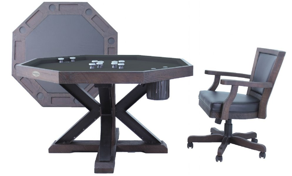 "The Weathered" 3-in-1 Slate Bumper Pool Table w/ Card and Dining Top + 4 Chairs by Berner Billiards