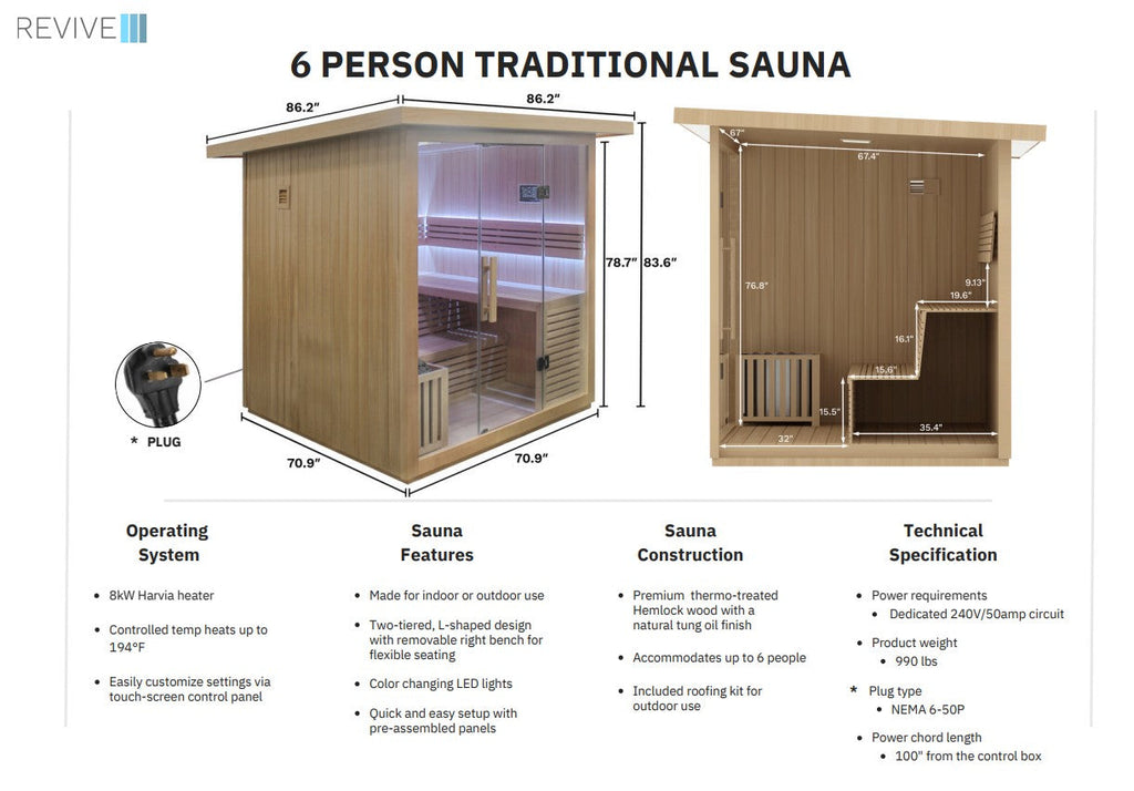 Revive 6 Person Traditional Sauna With Extension Kit