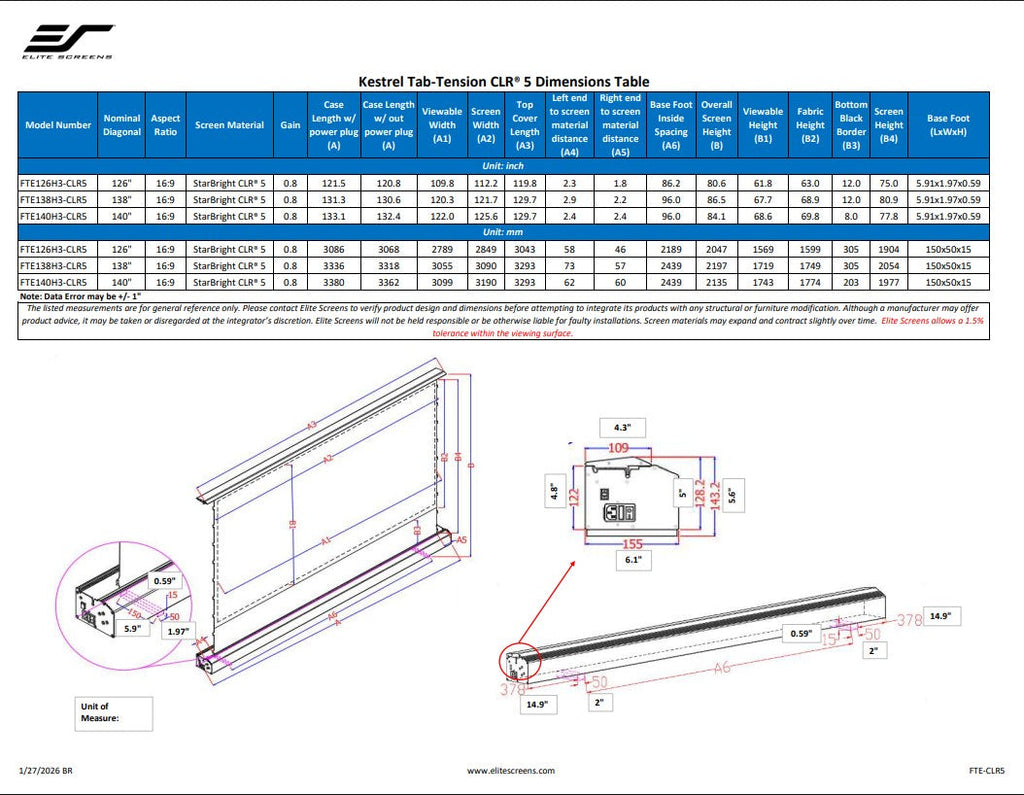 Elite Screens Kestrel Tab-Tension CLR® 5 Series Projector Screen