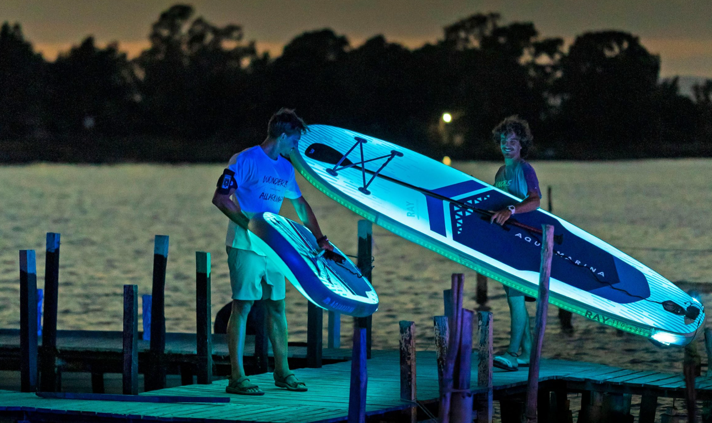 Aqua Marina Ray Glowing Paddle Board with 7 Color Options - Includes Paddle
