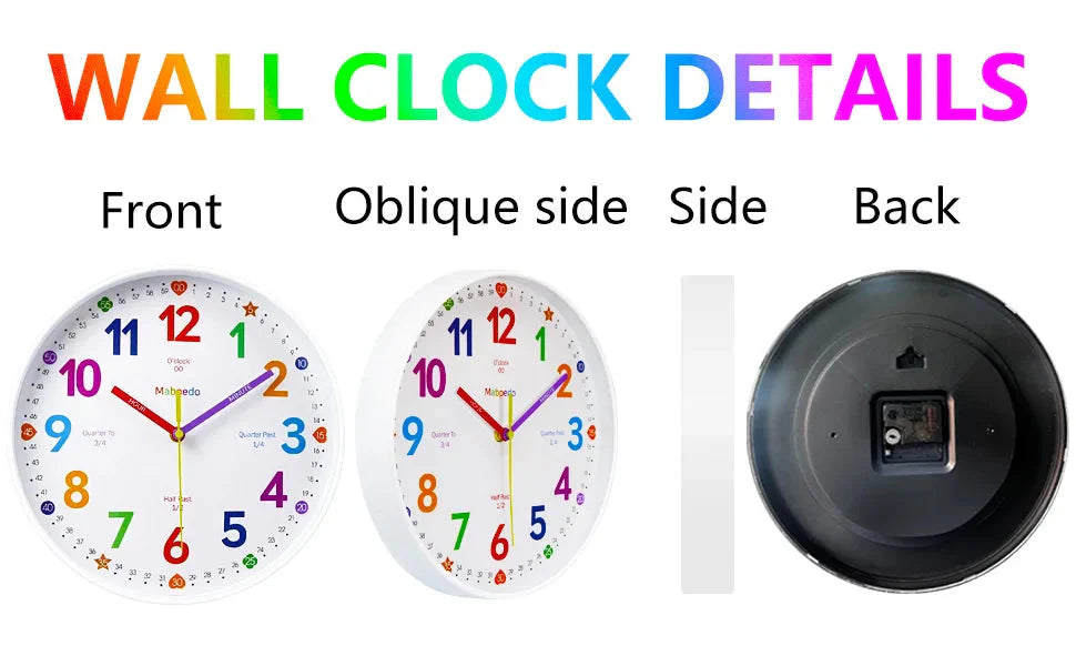 Early Education Wall Clock Colorful Number Kids Learning Time for School Classroom Bedrooms Silent Analog Clock 8/10/12 Inch