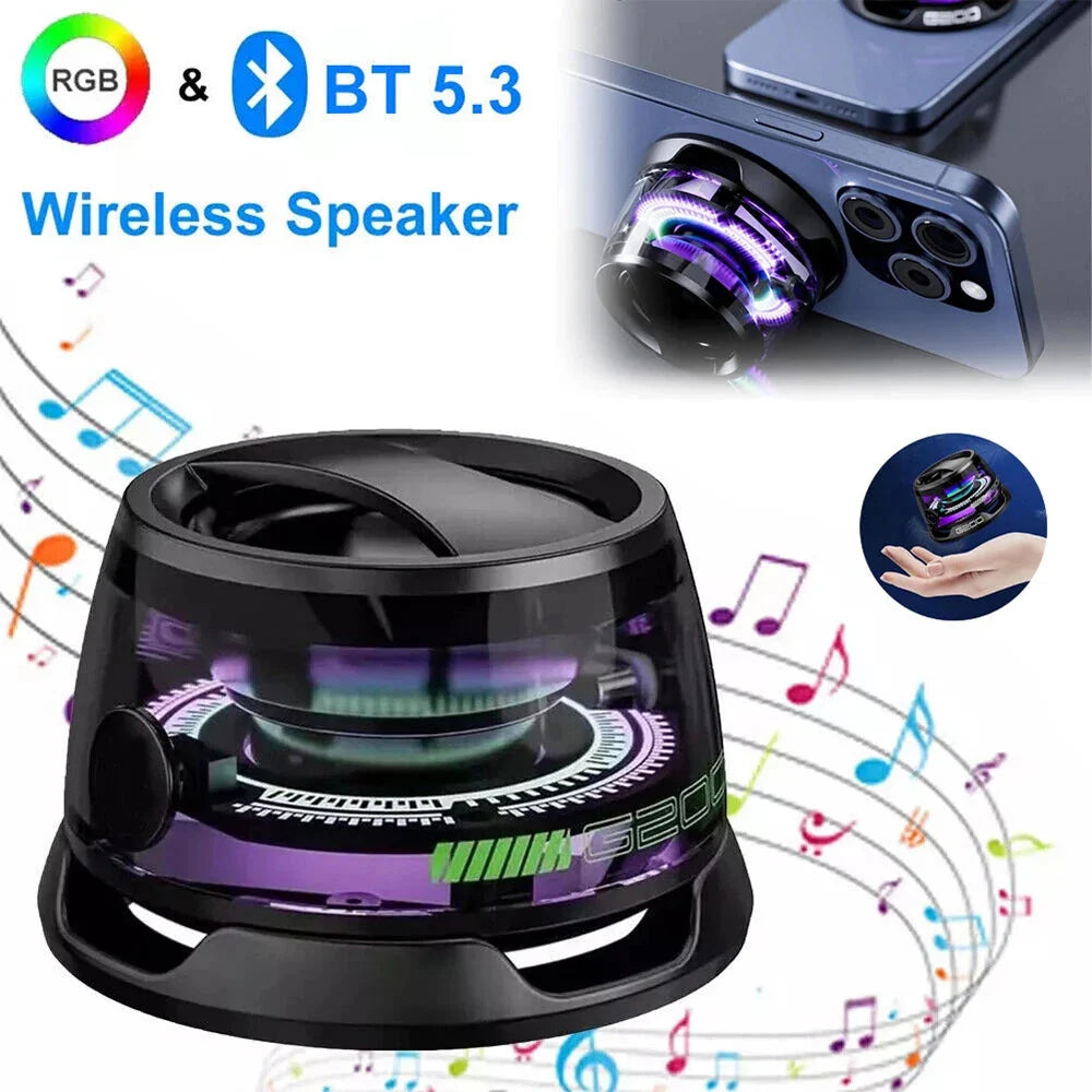 Magnetic Portable Bluetooth Speaker Mini Sound Box HiFi Stereo Soundbar Wireless Loudspeaker with LED Color Light Phone Holder