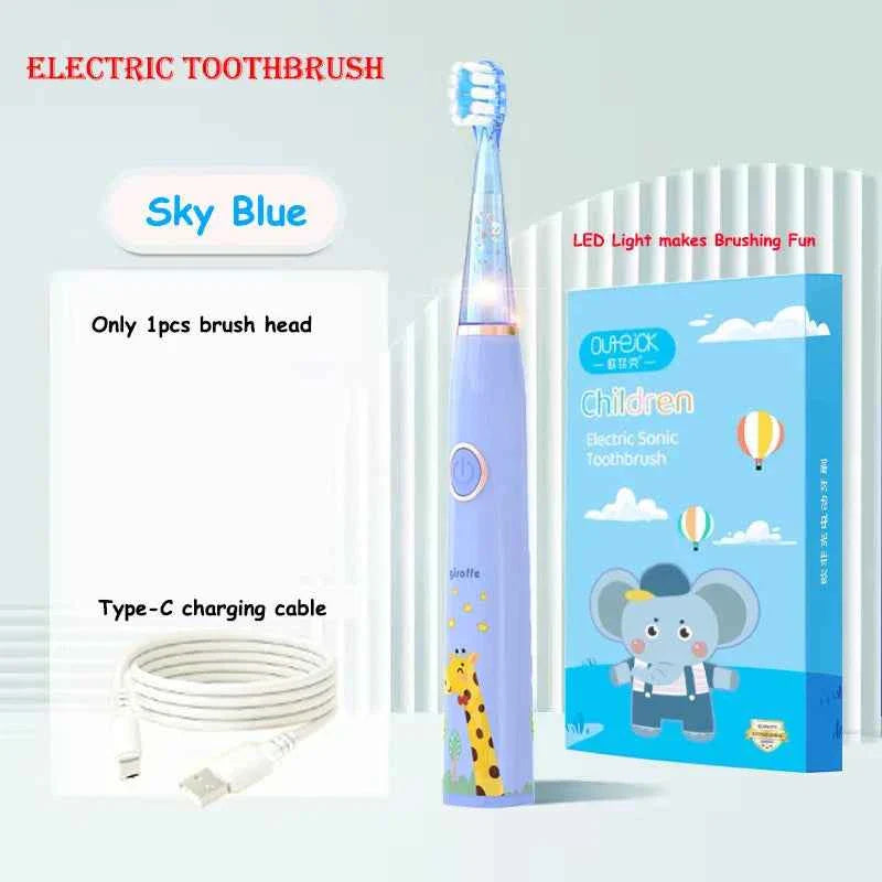 Kids Sonic Electric Toothbrush Cartoon with Colorful LED Light IPX7 Waterproof Overall Clean Teeth Rechargeable Care Toothbrush