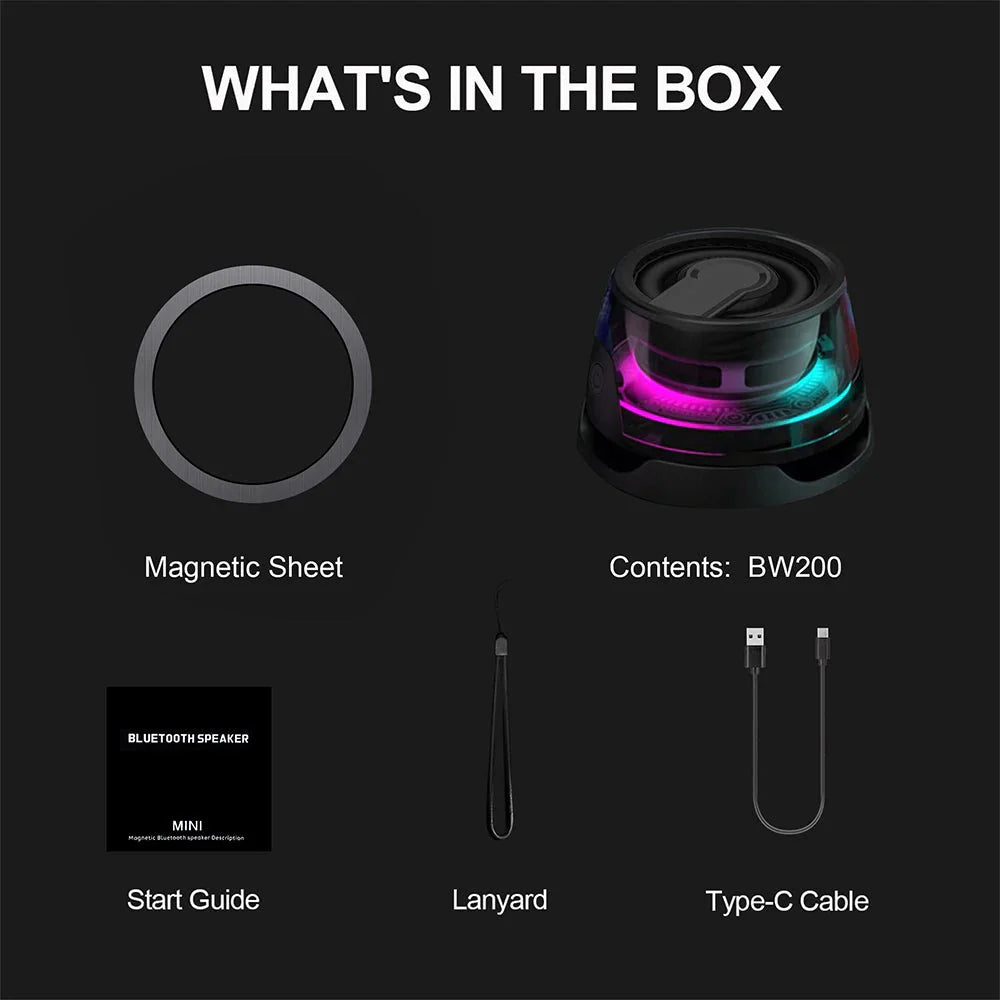 Magnetic Portable Bluetooth Speaker Mini Sound Box HiFi Stereo Soundbar Wireless Loudspeaker with LED Color Light Phone Holder