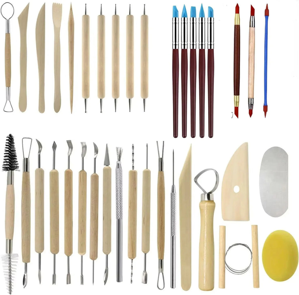 Art Supplies Ceramic Sculpting Tools Wooden Handles Ceramic Clay Pottery Tool Beginner DIY Crafts Wood and Steel Home School Use