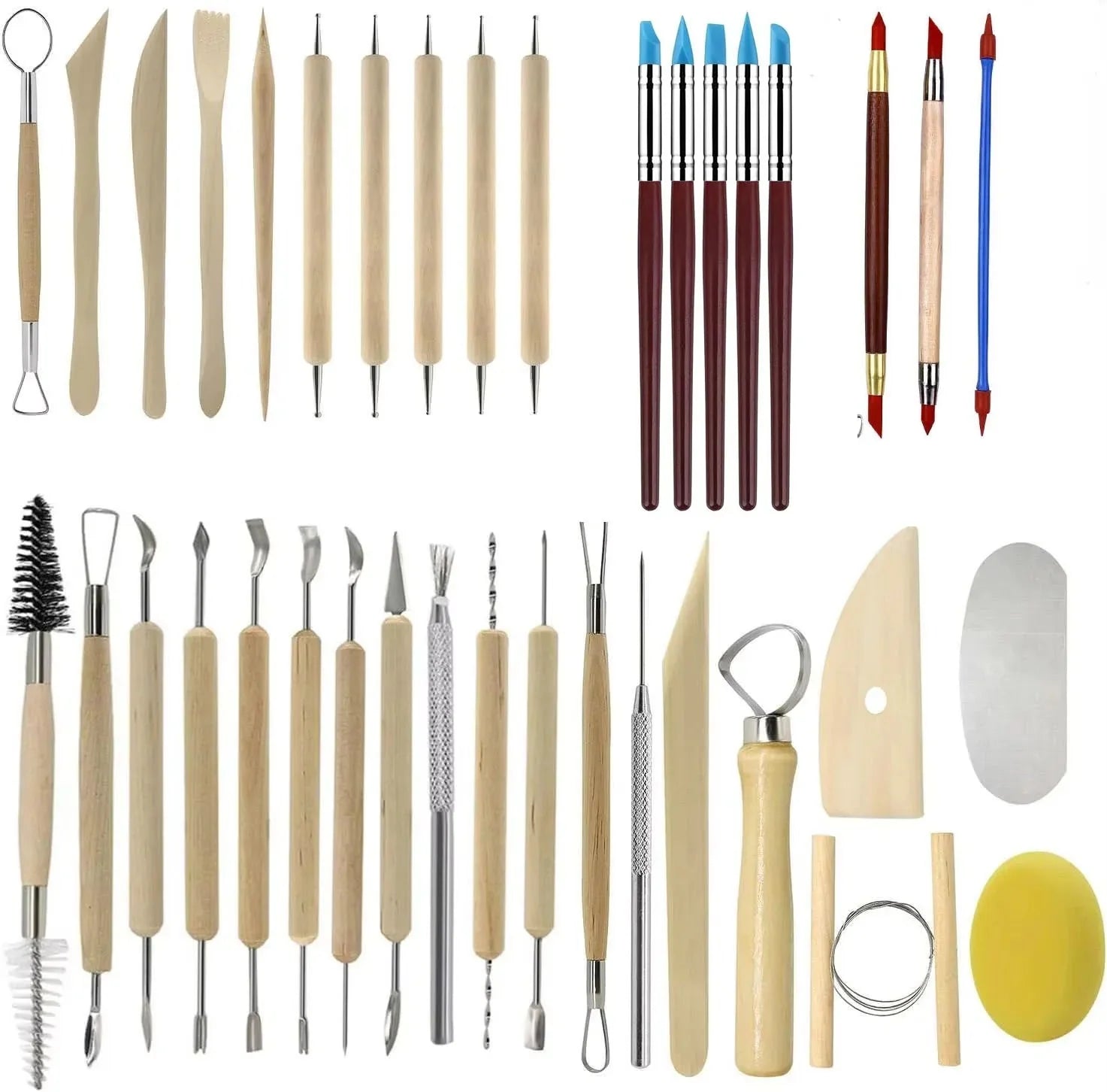 Art Supplies Ceramic Sculpting Tools Wooden Handles Ceramic Clay Pottery Tool Beginner DIY Crafts Wood and Steel Home School Use