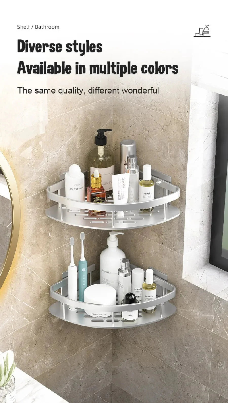 Bathroom Shelves Wall Mounted Non perforated Bathroom Shelf Shower  Storage Shelf  Kitchen Organizer  Bathroom Corner Shelf