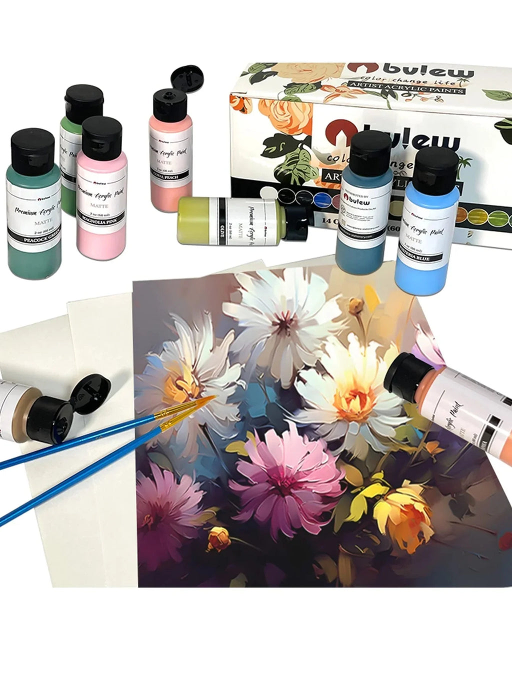 Bview Art 14-Color 2oz (60ml) Professional Acrylic Paint Set - Artist Grade Supplies for Canvas, Fabric, Wood Art Projects