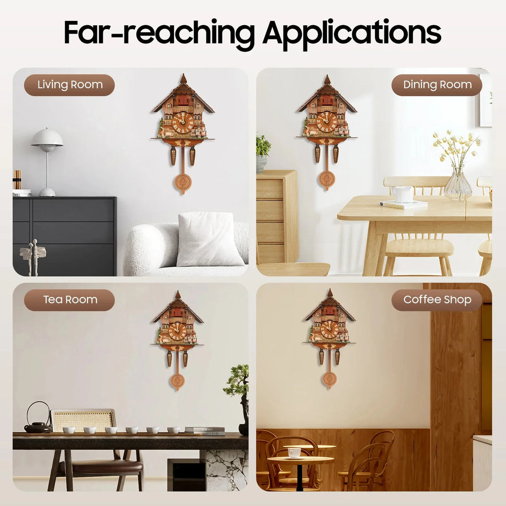 Nordic Style Designed Hanging Handmade Wood Cuckoo Clock w/ Chiming Bird 18"