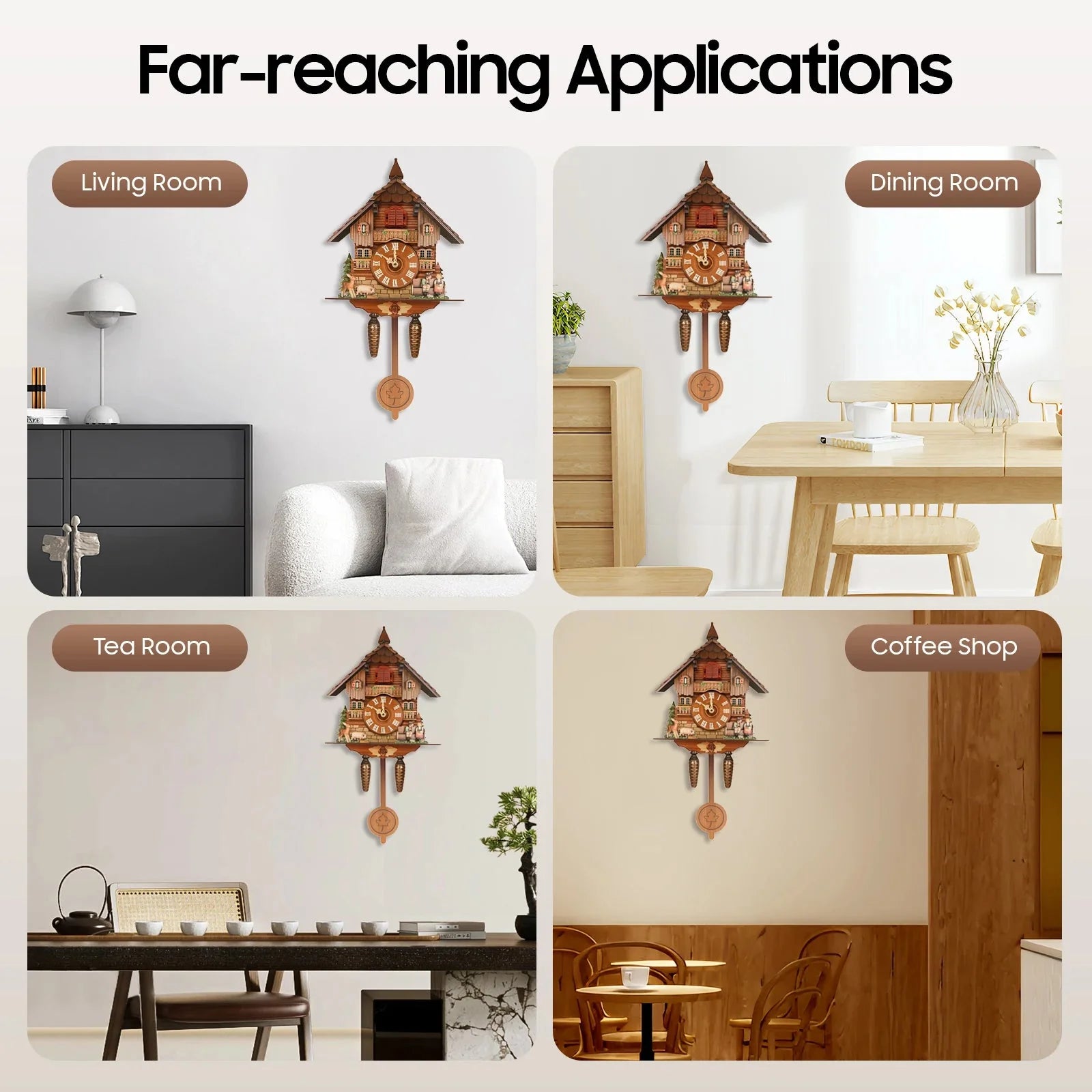 Nordic Style Designed Hanging Handmade Wood Cuckoo Clock w/ Chiming Bird 18"