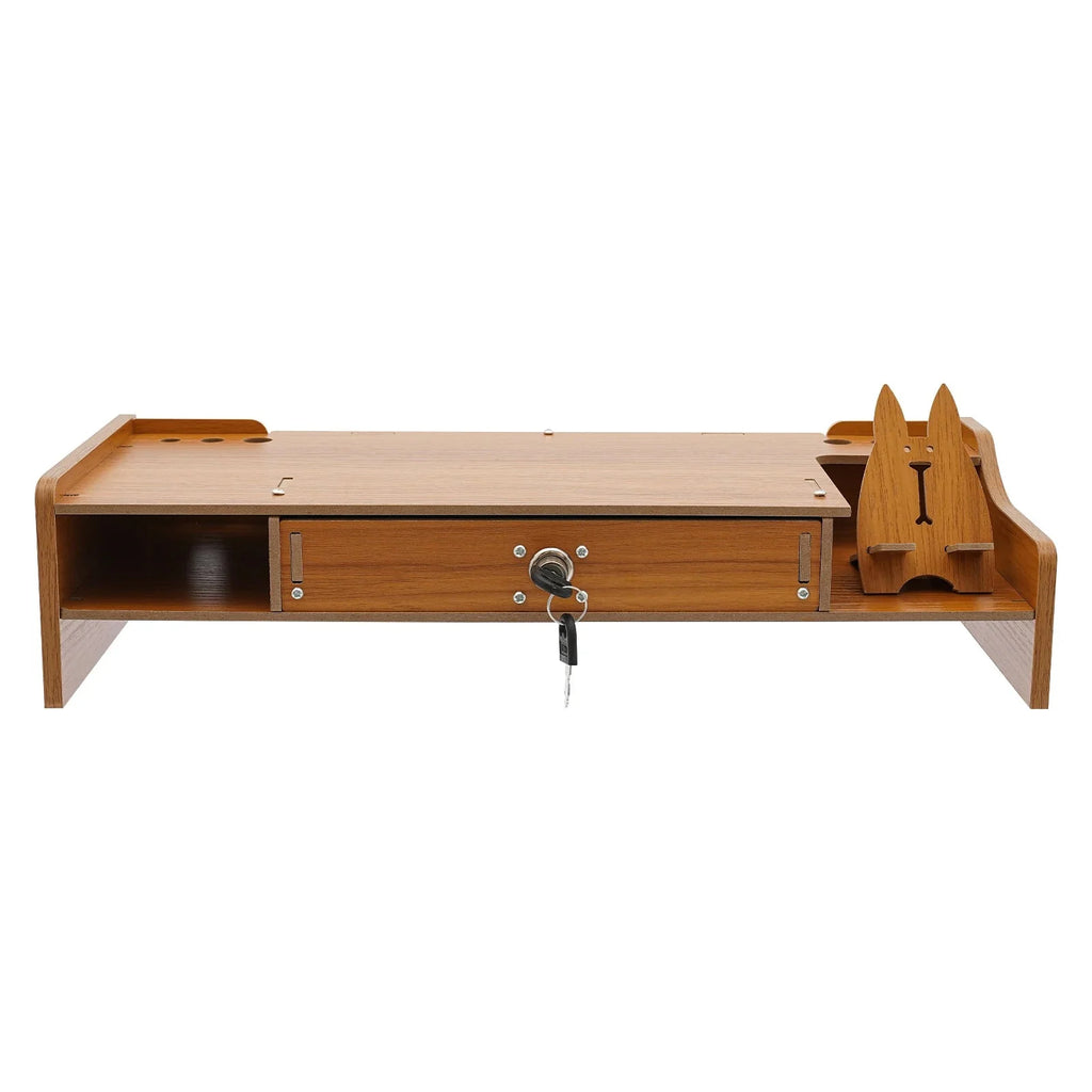 Home Computer Monitor Lift Stand with Drawers and Phone Holder, Desktop Organizer, Desktop Drawer Storage Cabinet