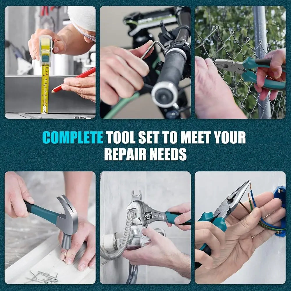 Tool Kit 206PCS with Drill - 12V Cordless Power Drill Combo Home Tool Set - Portable Basic General Household Toolbox for Repair
